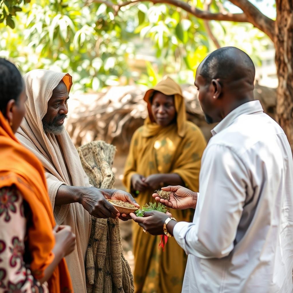A Sudanese practitioner explaining their methods to a client