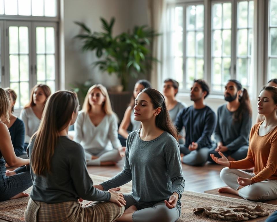 A group meditation circle practicing spiritual rituals for intuitive development