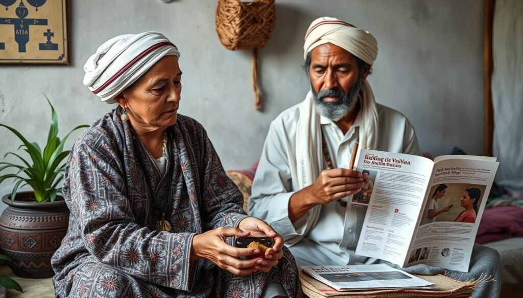 A modern witch doctor using both traditional methods and contemporary health education approaches