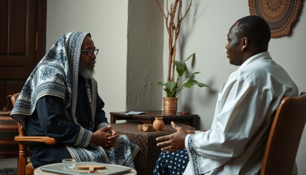 A person receiving spiritual consultation from an African psychic