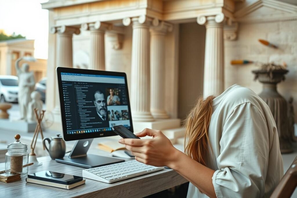 A person researching marriage spell casters in Greece online