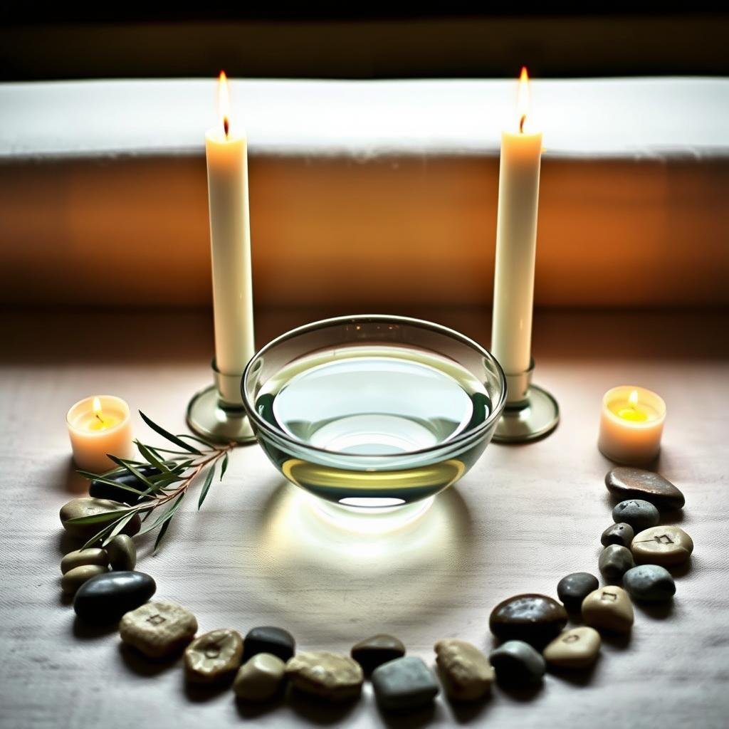 A reconciliation ritual setup with symbolic items representing peace and harmony