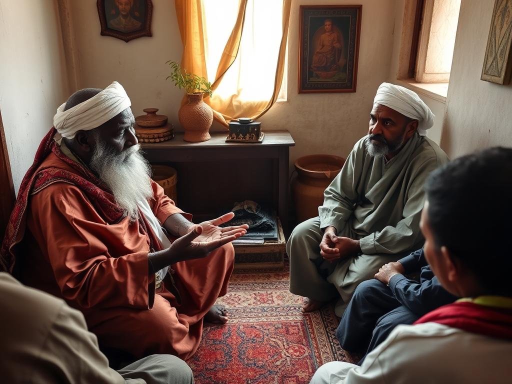 A reputable Marriage Spell Caster in Sudan consulting with clients in a traditional setting