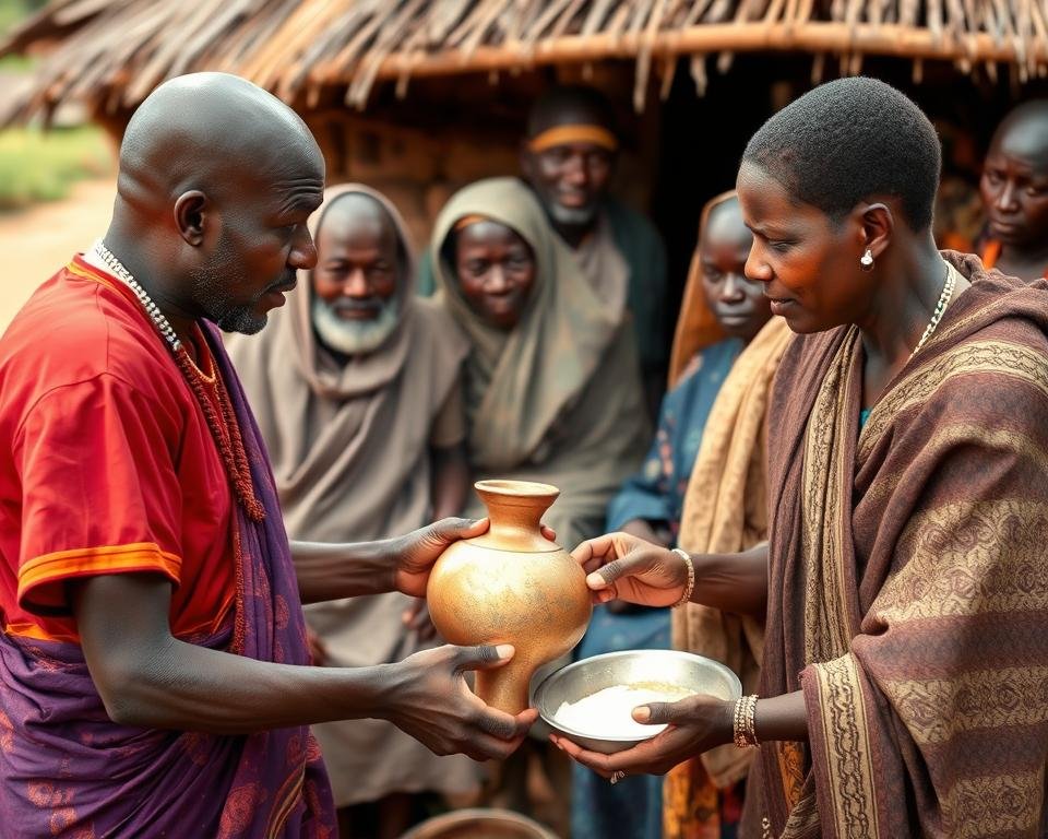 A ritual reconciliation ceremony following dispute resolution