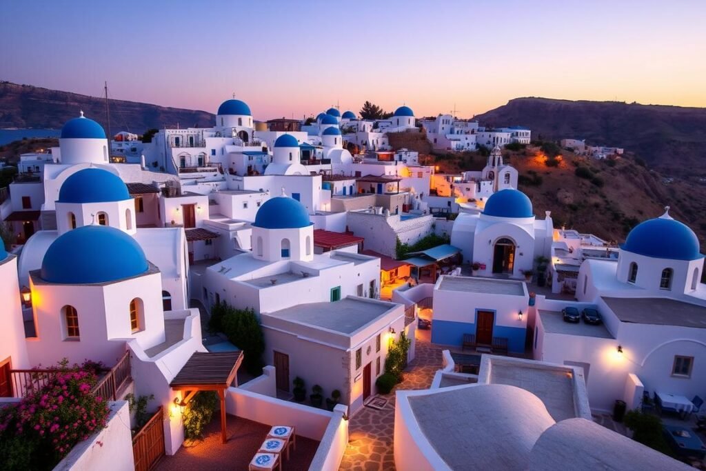 A traditional Greek village where local recommendations for spell casters might be found