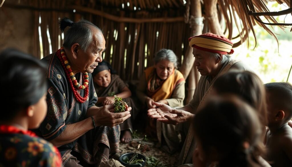 A workshop where indigenous elders teach traditional healing practices to the next generation