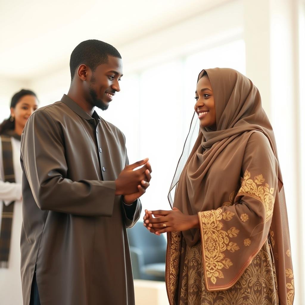 A young Sudanese couple participating in a modern adaptation of traditional blessing rituals