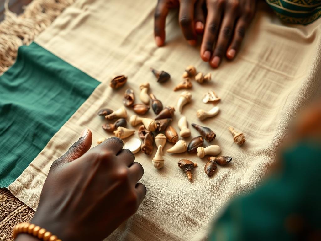 An authentic love spell caster from Africa in USA performing a divination reading with traditional tools