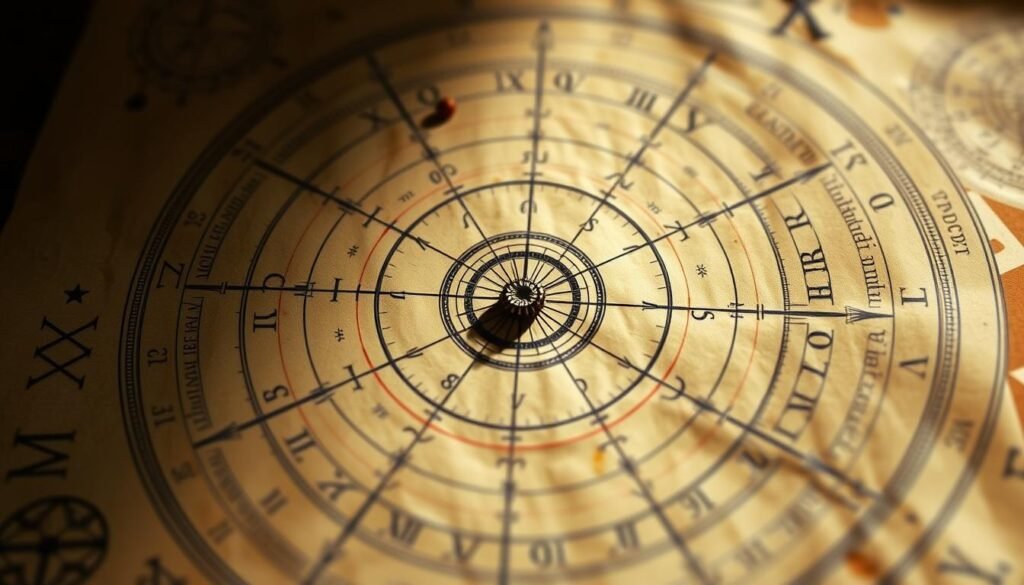 Ancient astrological chart showing zodiac symbols used in spiritual rituals
