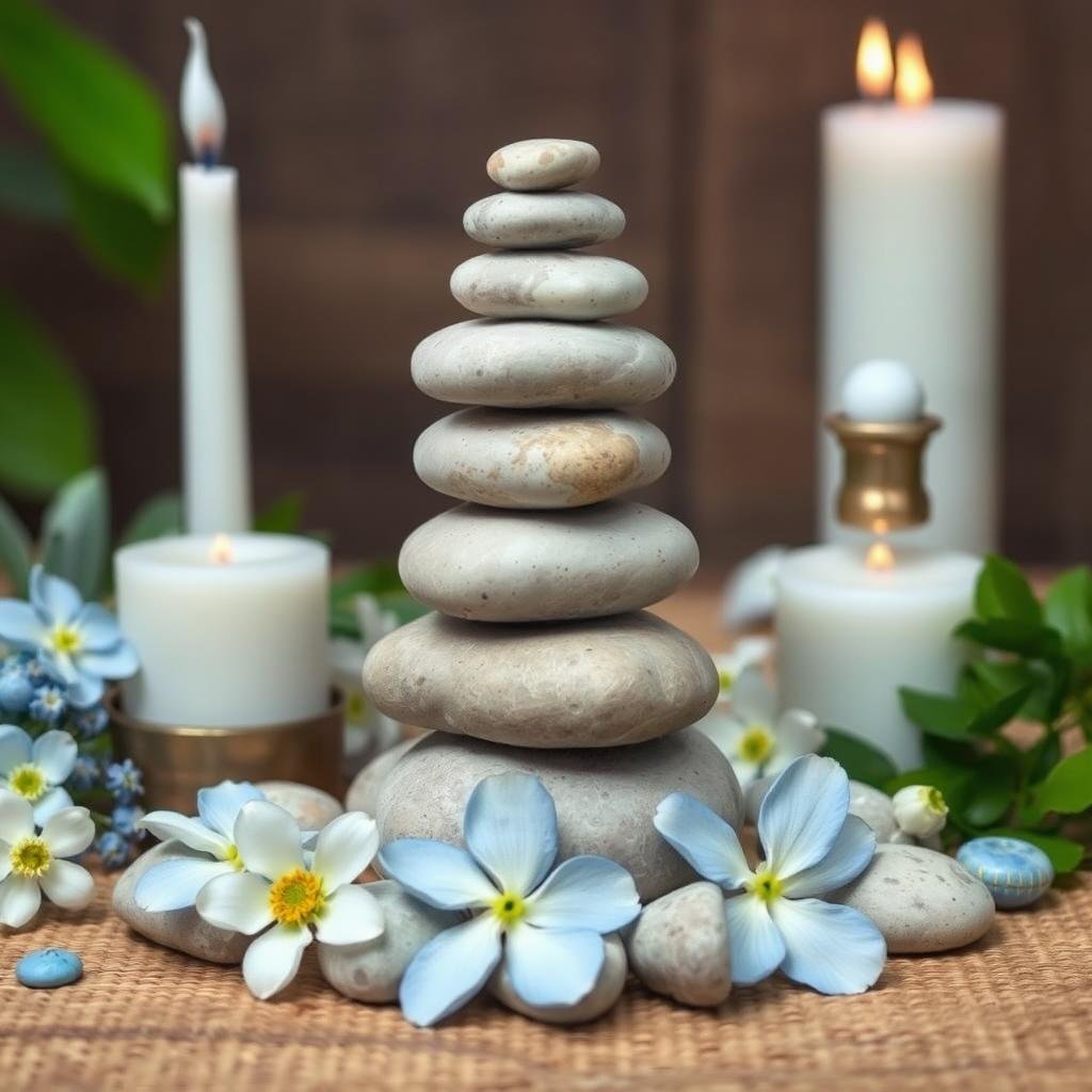Balanced stones and peaceful elements representing harmony spells