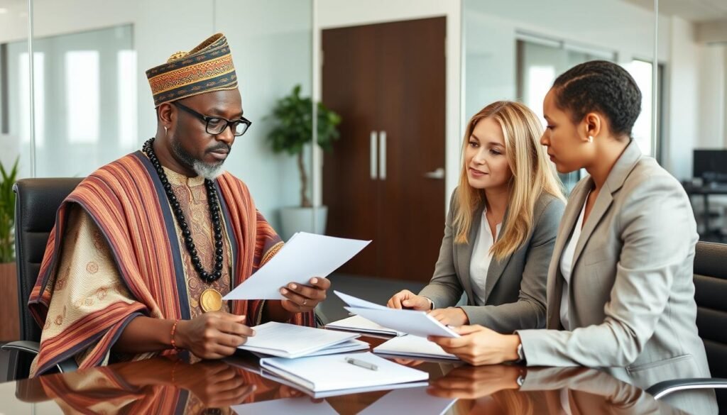 Business professionals consulting with Dr Kabonge about career and financial matters