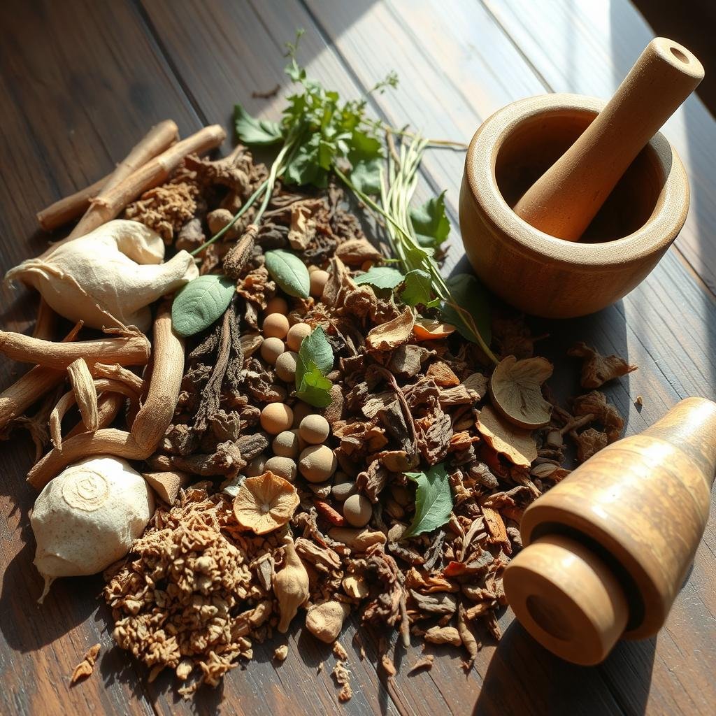 Collection of traditional herbs used in African money spells