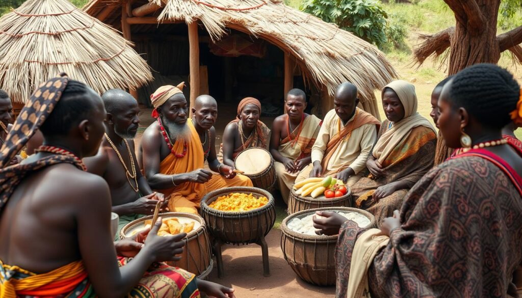 Community gathering during a traditional African prosperity ritual