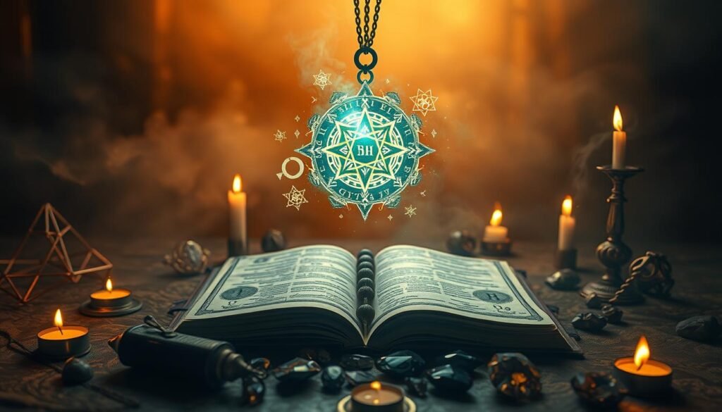 Effective money spells cast by the renowned Dr Kabonge, set against a mystical backdrop. In the foreground, a glowing amulet hovers, radiating energy. Intricate runes and arcane symbols swirl around it. In the middle ground, an open book of ancient incantations lies upon a table, accompanied by burning candles and scattered gemstones. The background is shrouded in a hazy, ethereal mist, hinting at the unseen forces at work. Warm, amber lighting casts dramatic shadows, evoking a sense of the occult. The entire scene exudes a powerful, otherworldly atmosphere, reflecting the potent money spells offered by the renowned Dr Kabonge.
