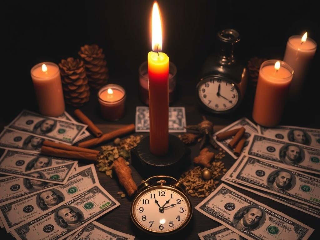 Emergency money spell with orange candle and fast-acting ingredients
