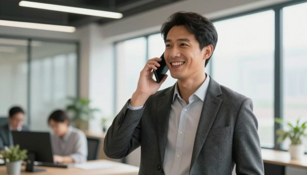 Entrepreneur making phone call to spiritual consultant for business help