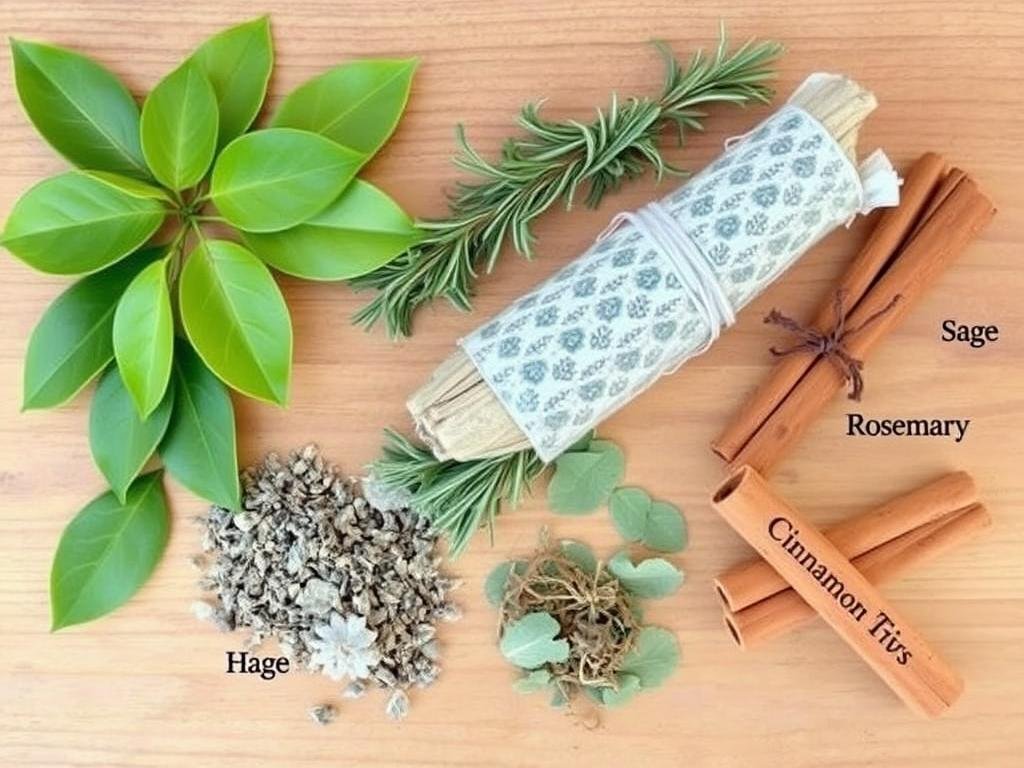 Herbs commonly used in Court Cases Solving Spell including bay leaves and sage