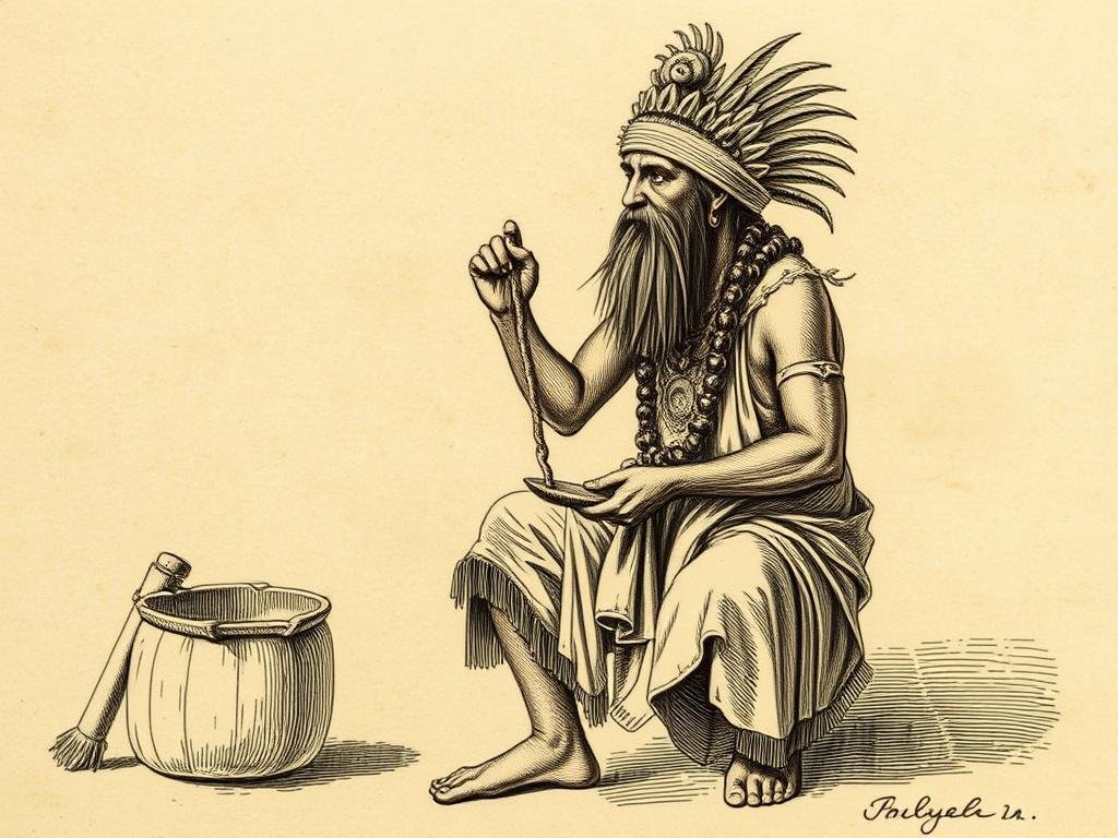Historical illustration of a traditional healer from colonial-era documentation