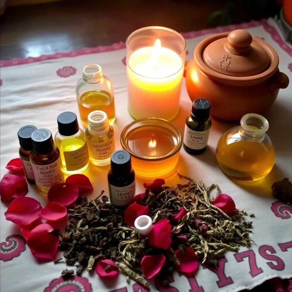 Ingredients for traditional Sudanese attraction spells including rose petals and oils