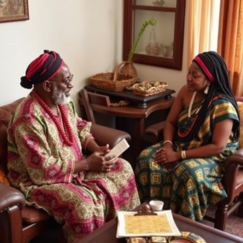 Initial consultation with an African traditional healer discussing relationship issues