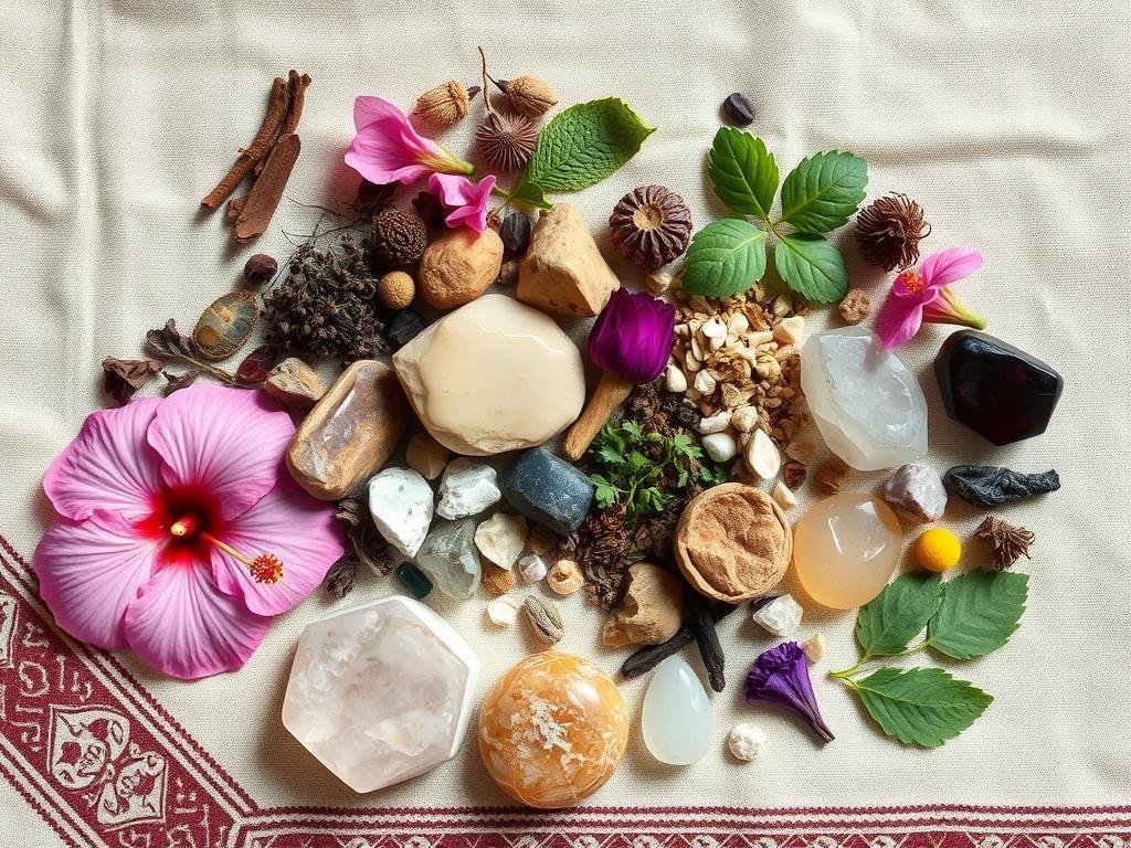 Materials used in Sudanese attraction spells including local herbs and minerals