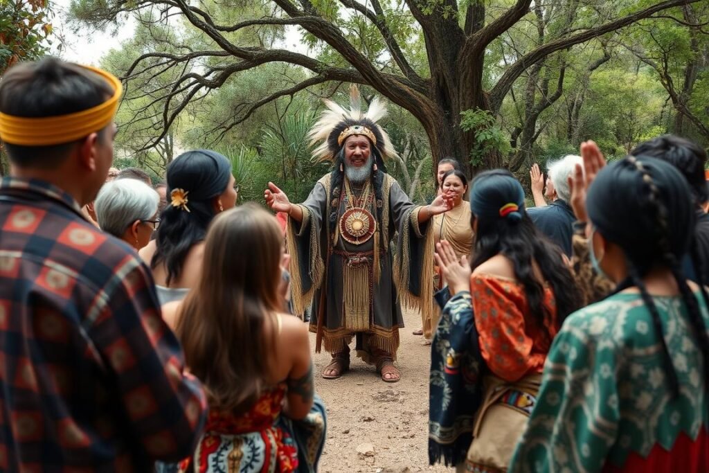 Native Healer leading a community ceremony for collective wellness