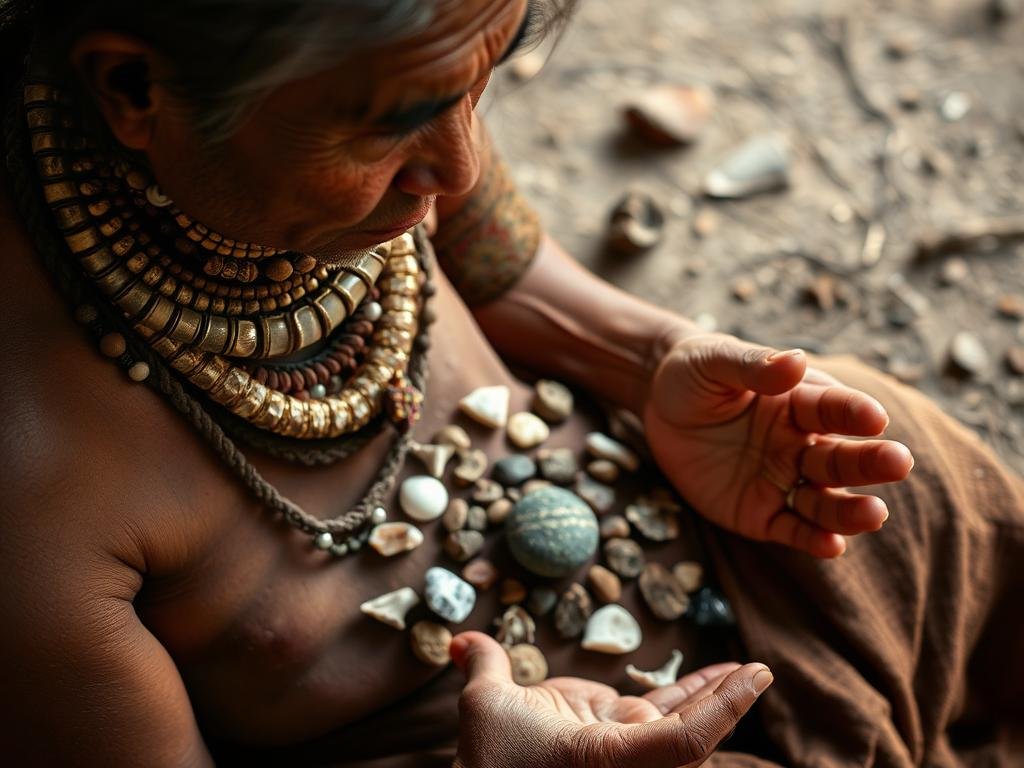 Native Healer performing a diagnostic ritual with natural elements