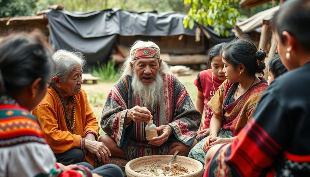 Native Healer teaching community members about traditional practices