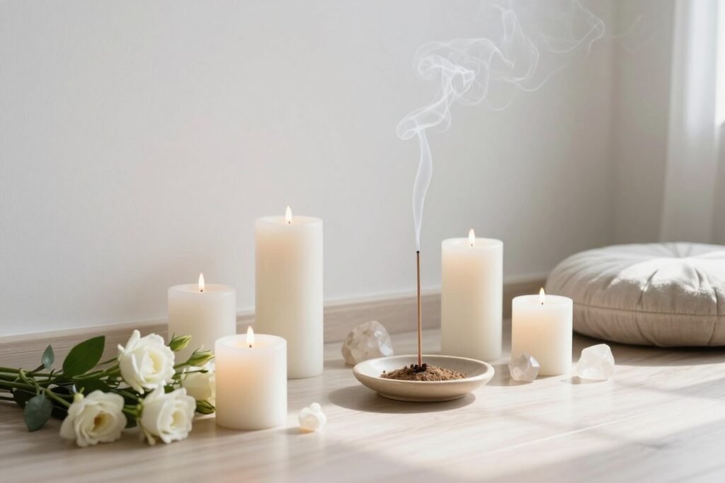 Peaceful meditation and spiritual cleansing setup