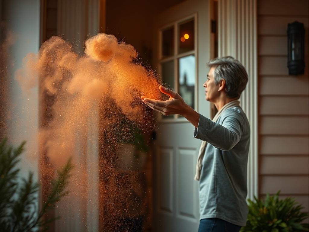 Person blowing cinnamon into their home as part of a Money Spell To Make You RICH