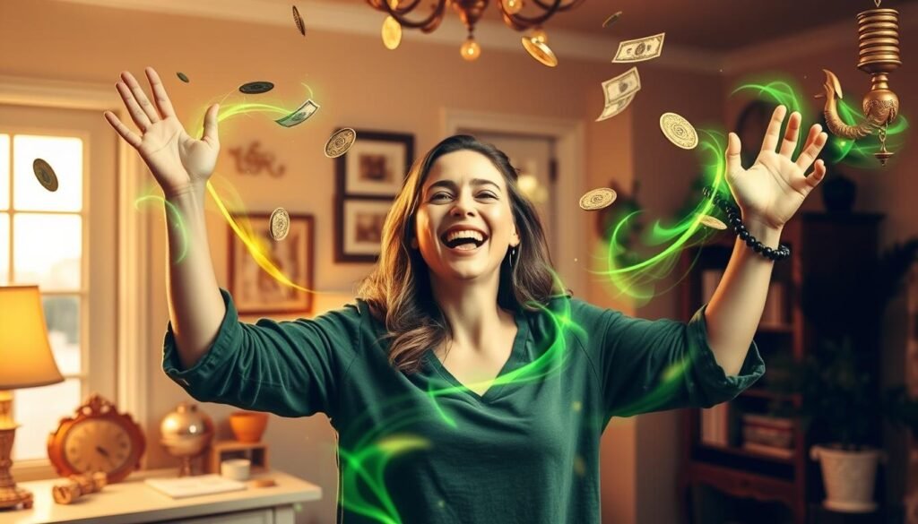 Person celebrating financial success after performing Money Spell To Make You RICH rituals