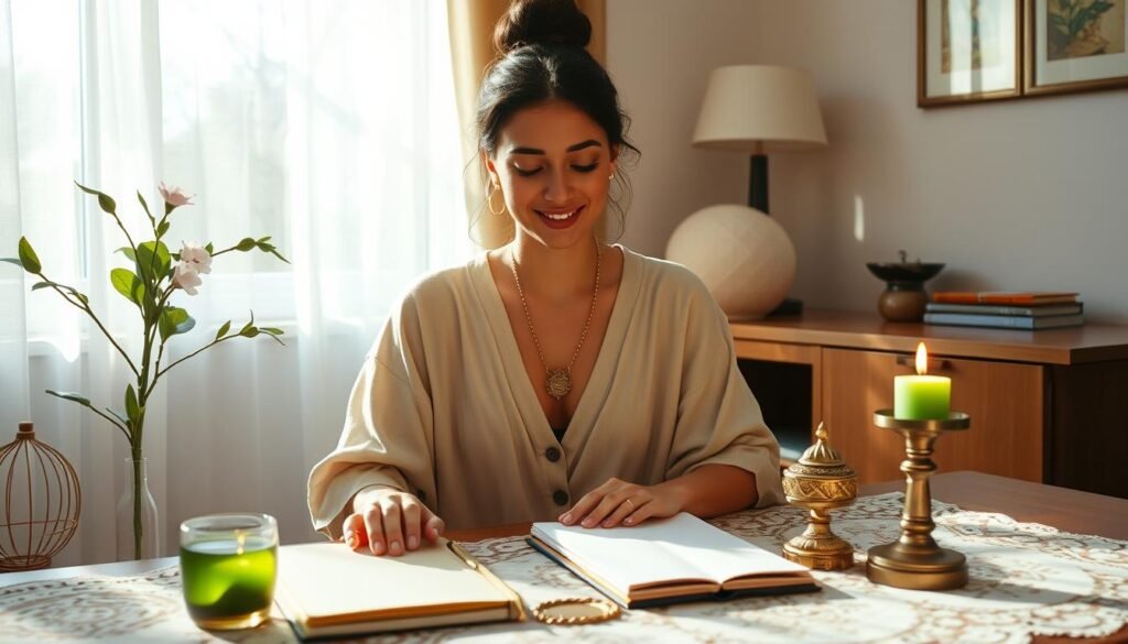 Person practicing daily money manifestation rituals and visualization
