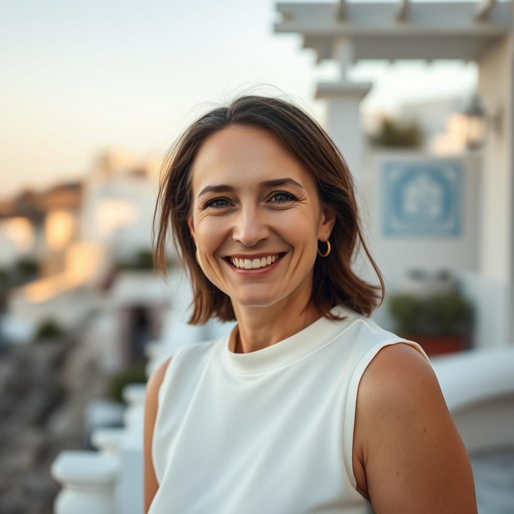 Portrait of a woman sharing her positive experience with a marriage spell caster in Greece