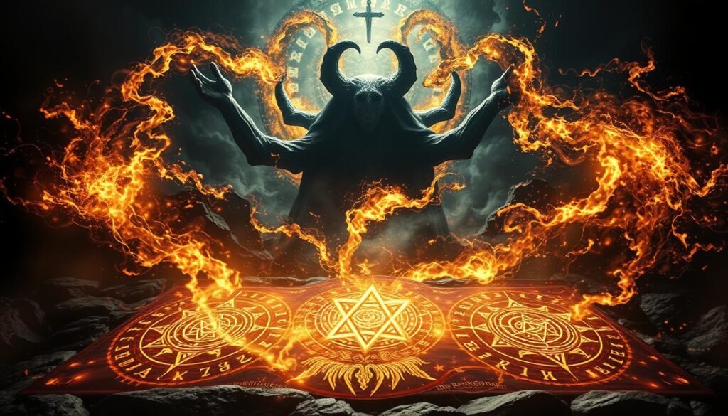 Powerful protection spells swirling with mystical energy, radiating an aura of ancient wisdom. In the foreground, intricate sigils and runes glow with an otherworldly light, their symbols pulsing with the strength of a thousand suns. Behind them, a maelstrom of shimmering arcane forces, harnessed by the hand of "Dr Kabonge", master of the arcane arts. In the distance, a shadowy realm of dark forces, held at bay by the sheer power of these potent protective enchantments. Dramatic lighting casts dramatic shadows, creating a sense of high drama and the weight of arcane responsibility. Cinematic in scope, this image conveys the power and gravity of "Dr Kabonge's" protective spells in today's uncertain world.
