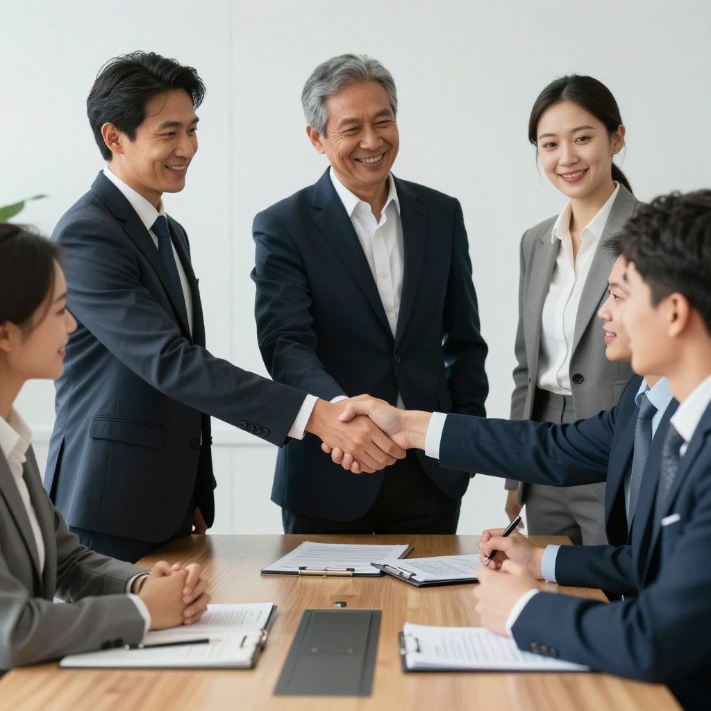 Professional shaking hands in successful business partnership meeting