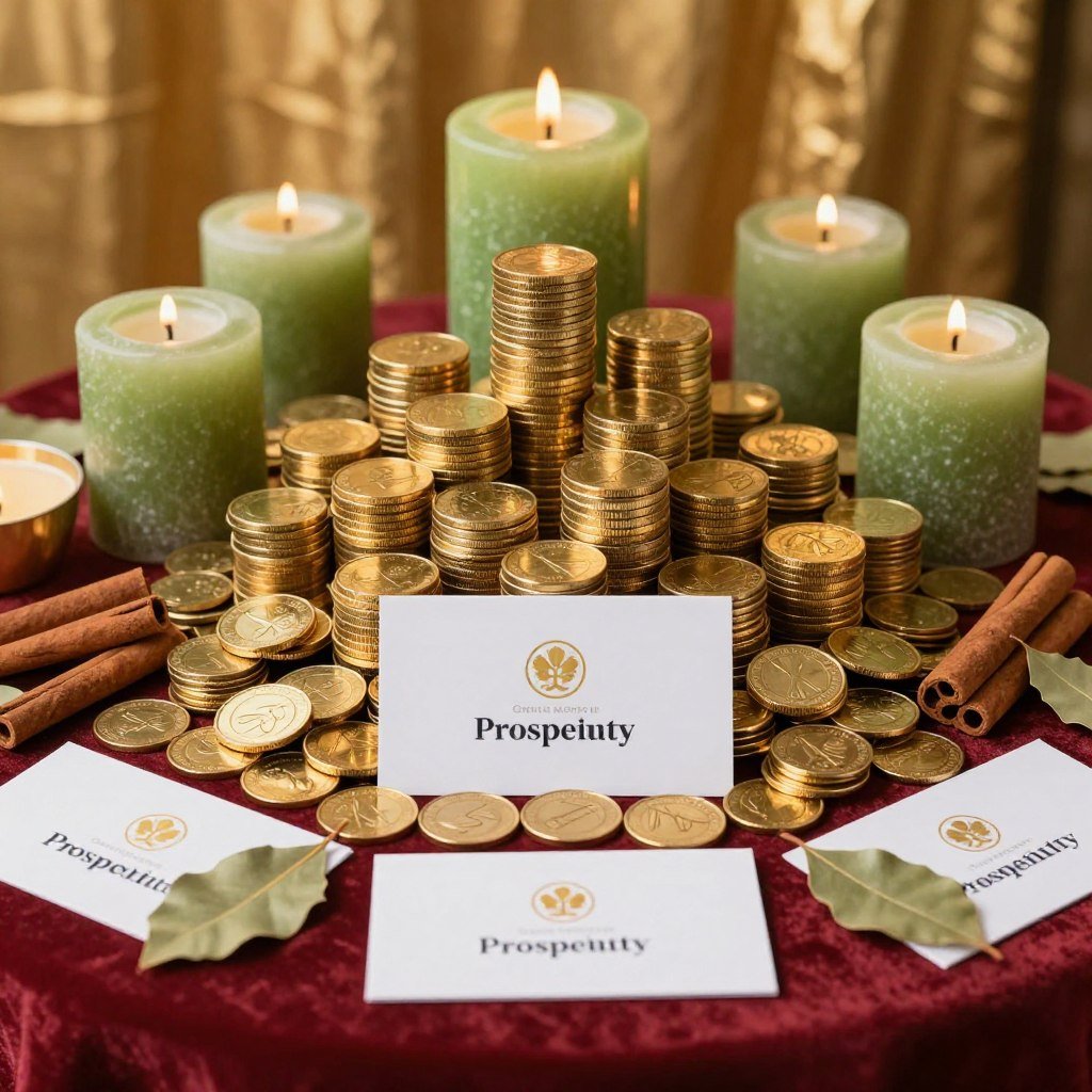 Prosperity altar with gold coins and success symbols