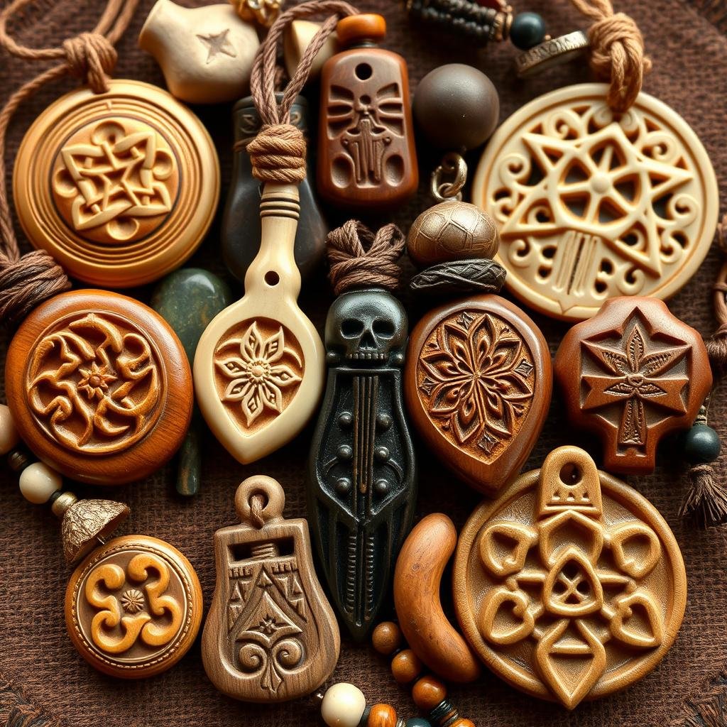 Protective amulets and talismans created by a witch doctor for spiritual protection
