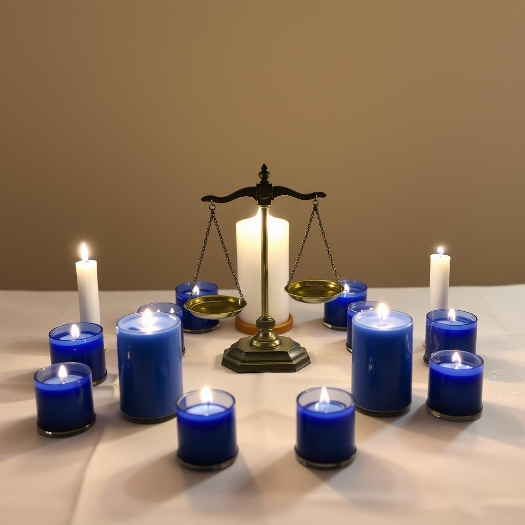 Scale of justice with candles representing Court Cases Solving Spell for justice