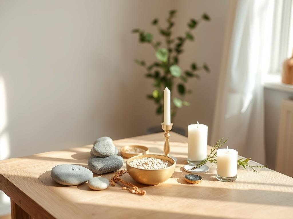 Simple home altar with natural elements used for daily spiritual rituals