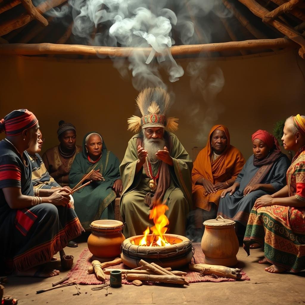 South African sangoma performing family prosperity ritual