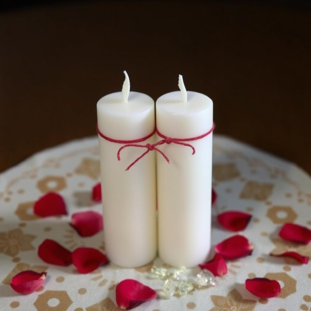 Symbolic items used in Sudanese harmony spells including matching candles