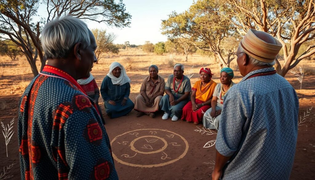 Traditional Aboriginal customary law ceremony for resolving land disputes in Australia
