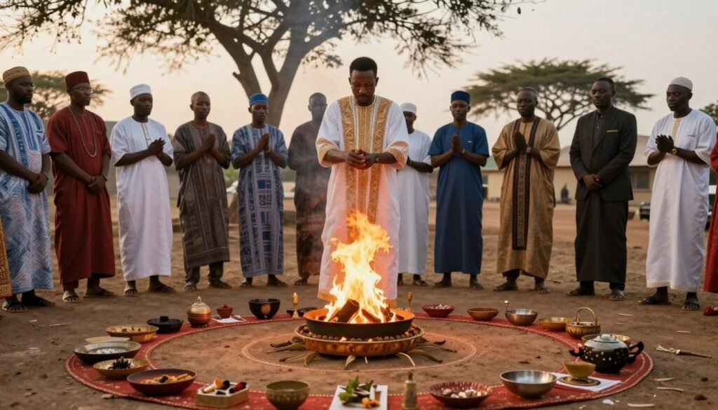Traditional African business prosperity ritual ceremony in progress