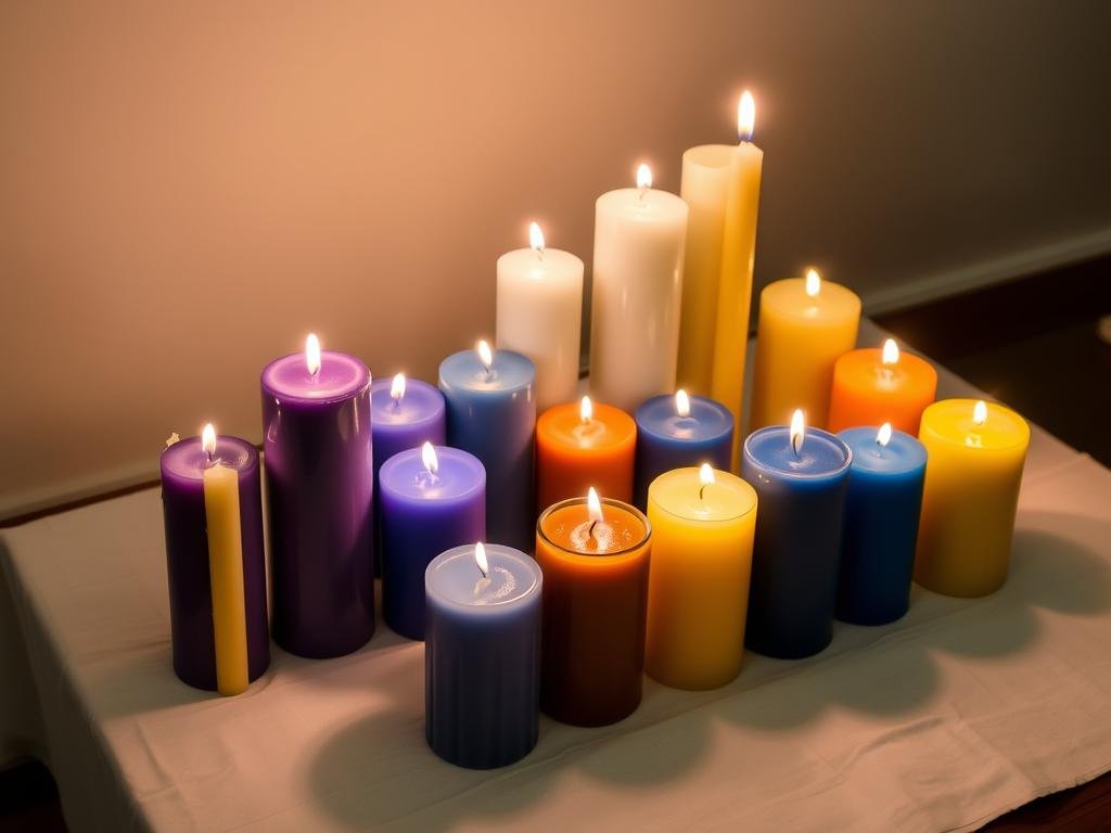 Various colored candles used in Court Cases Solving Spell rituals