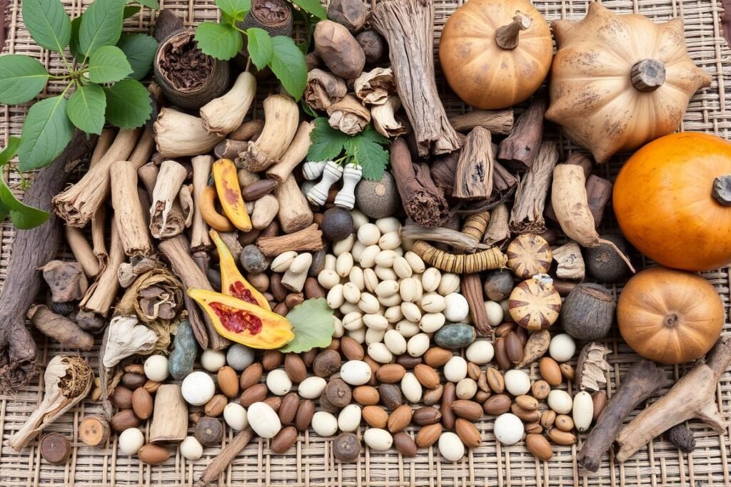 Various medicinal herbs and materials used by Ugandan witch doctors