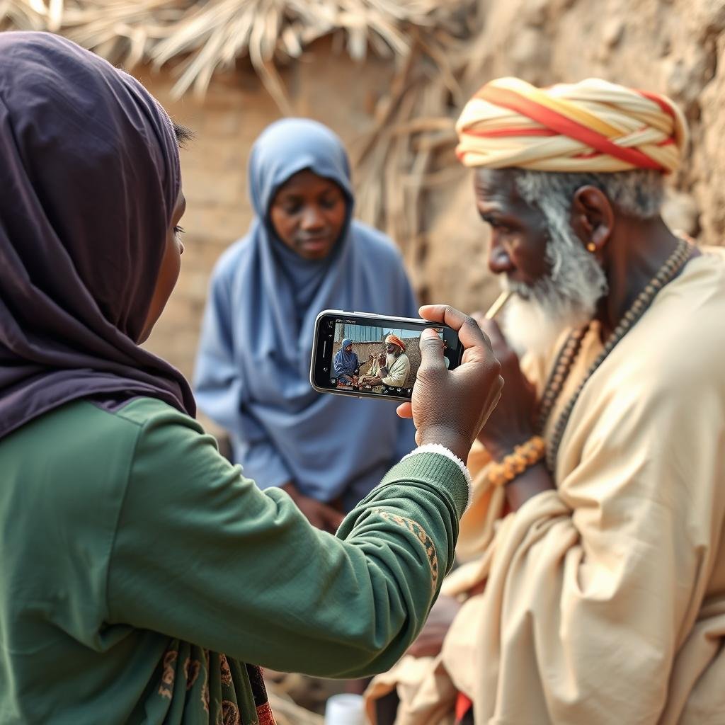 Young Sudanese cultural preservationists documenting traditional spiritual practices